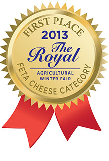 2013 First Place Winner
Feta Cheese Category
The Royal Agricultural Winter Fair
(Regular Feta)