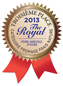 Gagnant 2013 de la troisième place
dans la catégorie Fromage frais nature
de la Foire agricole d'hiver The Royal
(Ricotta Extra fin)